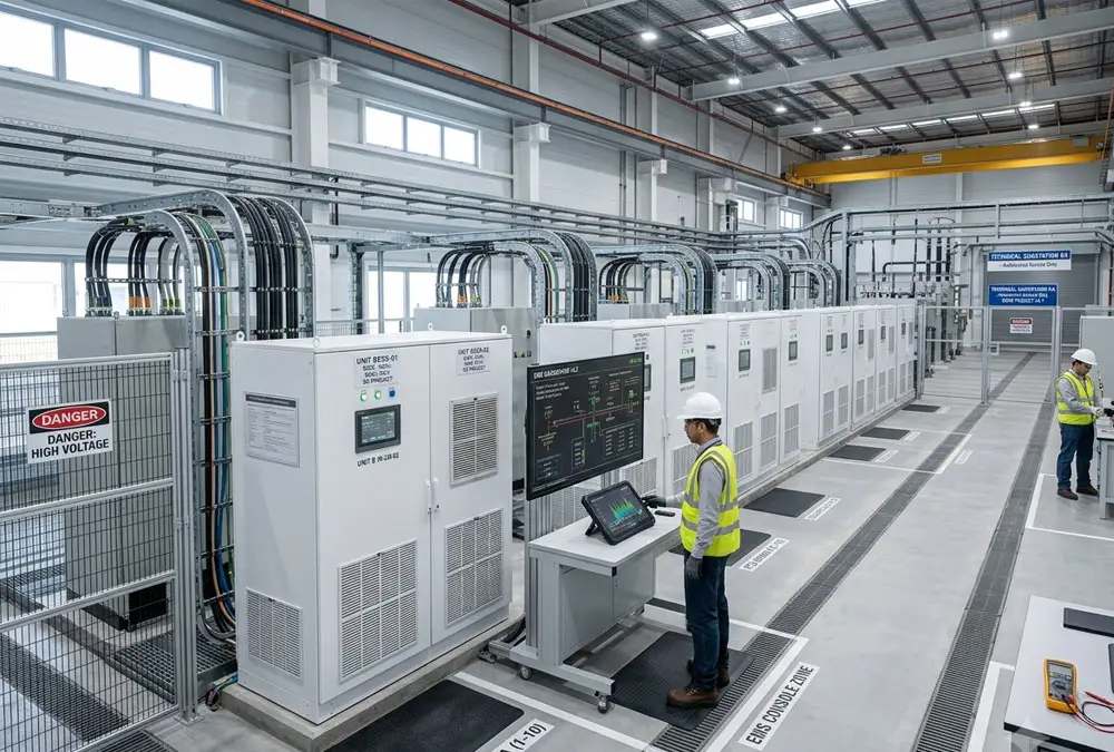 Central power conversion system and EMS control panels for industrial energy storage system installations