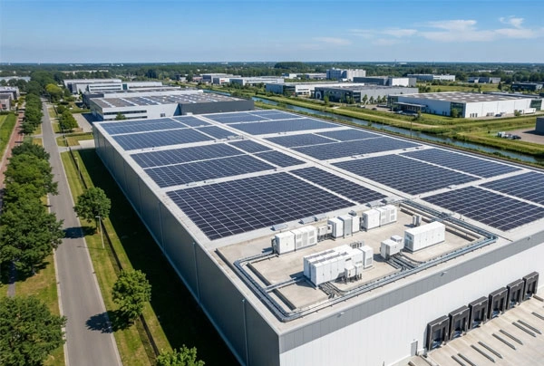 Industrial rooftop solar PV system reducing energy costs with clean power generation