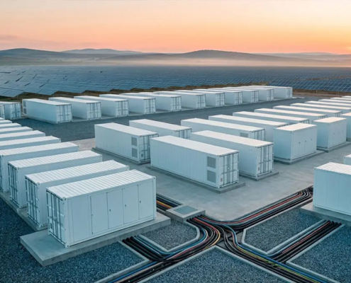 A 100 MW 400 MWh utility grid scale battery storage system project with containerized enclosures