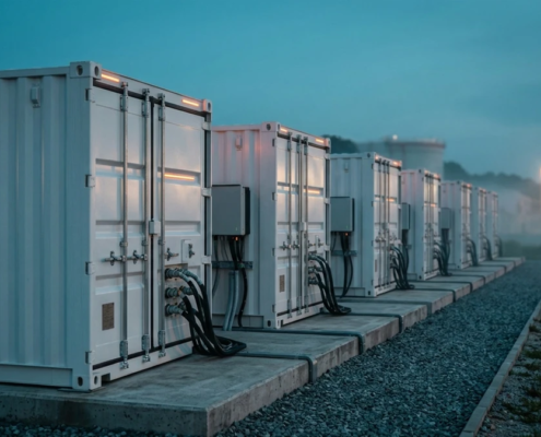 Gigawatt-scale liquid-cooled containerized BESS battery energy storage park in Europe.