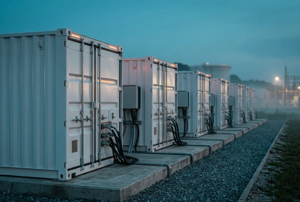Gigawatt-scale liquid-cooled containerized BESS battery energy storage park in Europe.