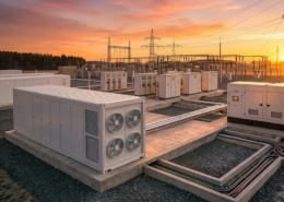 Industrial facility showing BESS vs diesel generator installation site with grid switchgear
