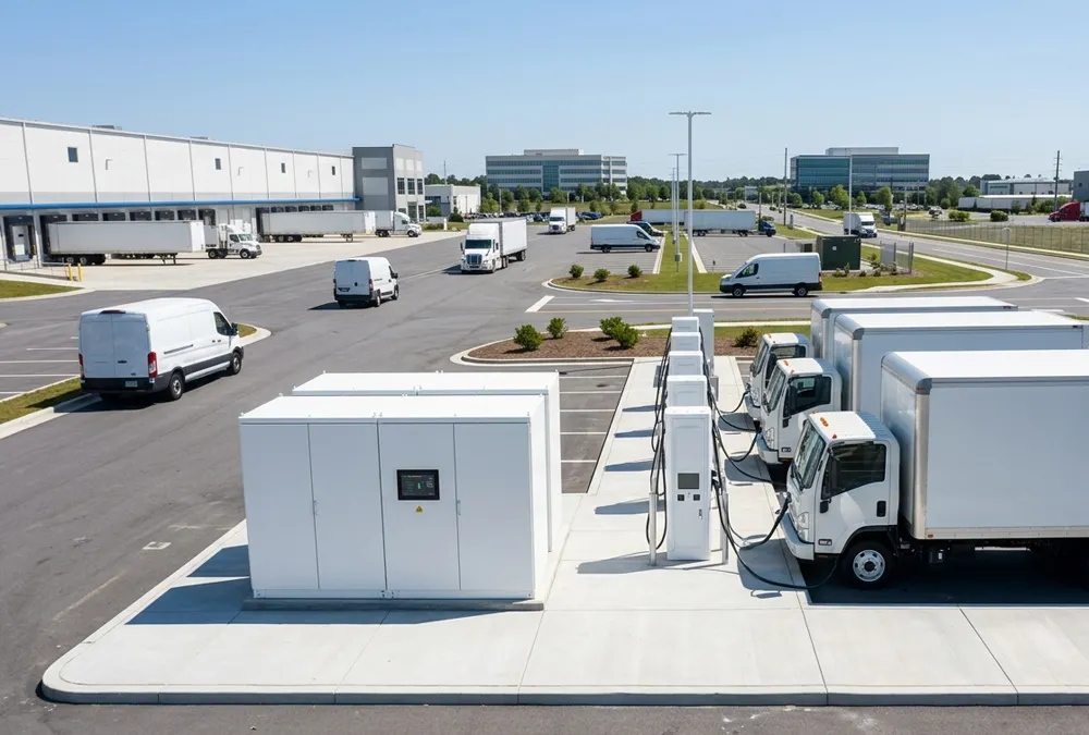 Industrial lithium battery energy storage solution supporting heavy-duty EV fast chargers.