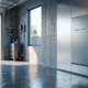 A modern wall-mounted residential energy storage system installed in a clean suburban garage.