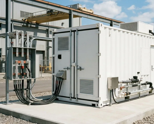A commercial BESS liquid cooled battery cabinet showing high power BESS C-Rate performance.
