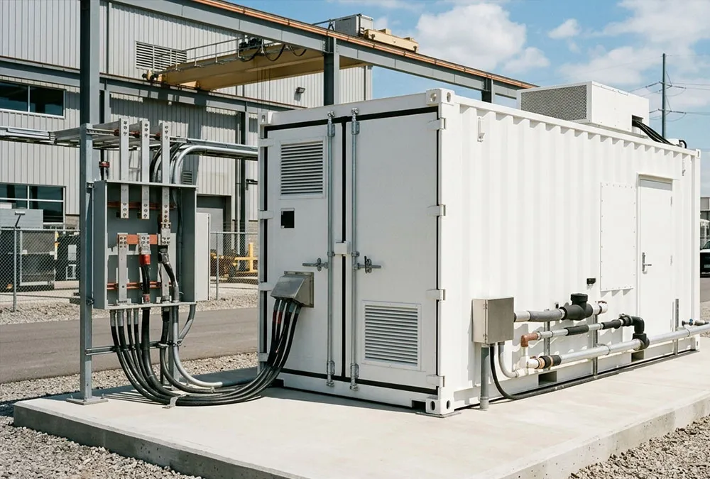 A commercial BESS liquid cooled battery cabinet showing high power BESS C-Rate performance.
