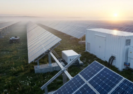 Utility scale solar energy power plant featuring single axis tracking system and high efficiency PV modules.