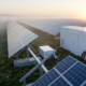 Utility scale solar energy power plant featuring single axis tracking system and high efficiency PV modules.