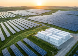 Panoramic view of a 5MW solar power plant installed on European farmland showing land efficiency