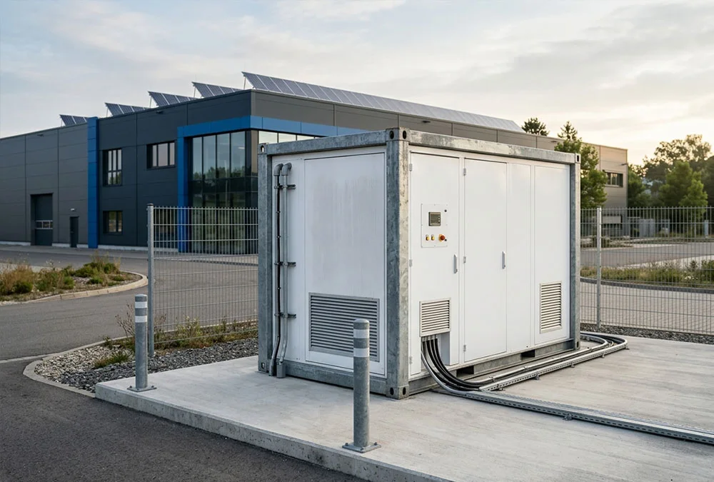 1 MWh energy storage container installed at a European industrial facility