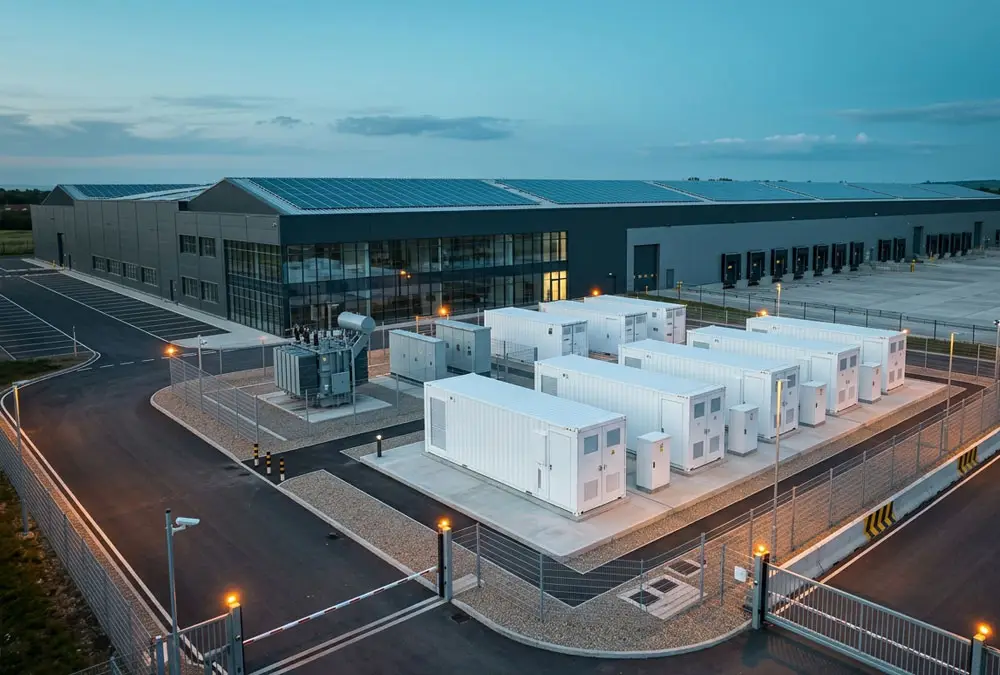 C&I peak shaving battery storage system integrated with solar and an industrial facility